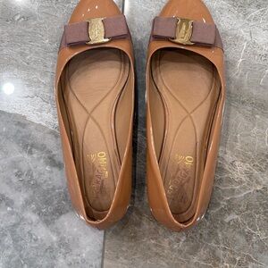Salvatore Ferragamo Tan Flats with Bow Accent